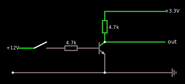 Circuit with 3.3v pullup on output, and input voltage absent